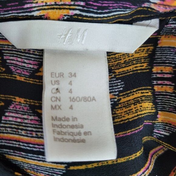 H&M Aztec Blouse 4 Multicolor High-low Long Sleeve Split Collar Button Front - Picture 10 of 11